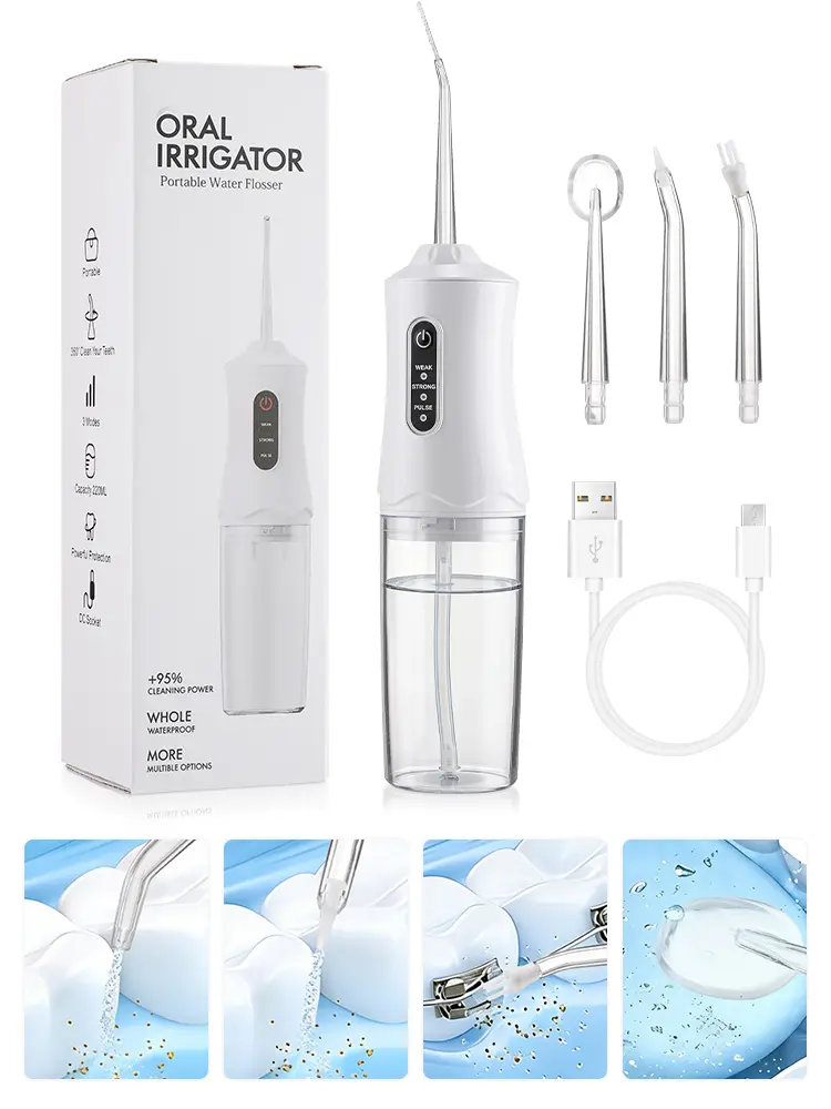 Rechargeable Water Flosser - 3-Mode Oral Irrigator with 1200 Pulses, 360° Rotating Nozzle, 4 Tips, Gentle for Sensitive Teeth, Daily Dental Cleaning Tools Teeth Cleaning Tool