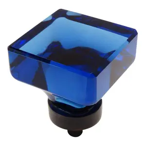 Cosmas 6377ORB-BL Oil Rubbed Bronze & Blue Glass Square Cabinet Knob