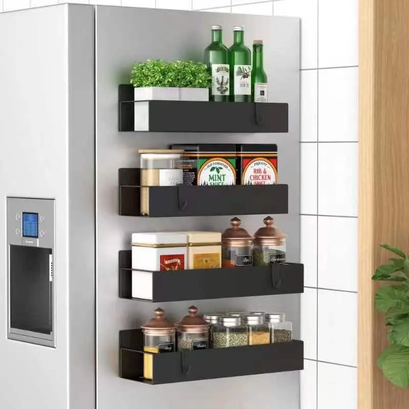 Bepatio 2/4 Pack Magnetic Storage Rack Shelves - Deluxe Spice Racks & Displays with Detachable Hooks to Hang Bottle Openers, Guarded 1.96in, Rust-Resistant for Daily Use, No-Drill Easy Install Wall Mount for Kitchen, Bathroom, Adjustable Hook Racks & Disp
