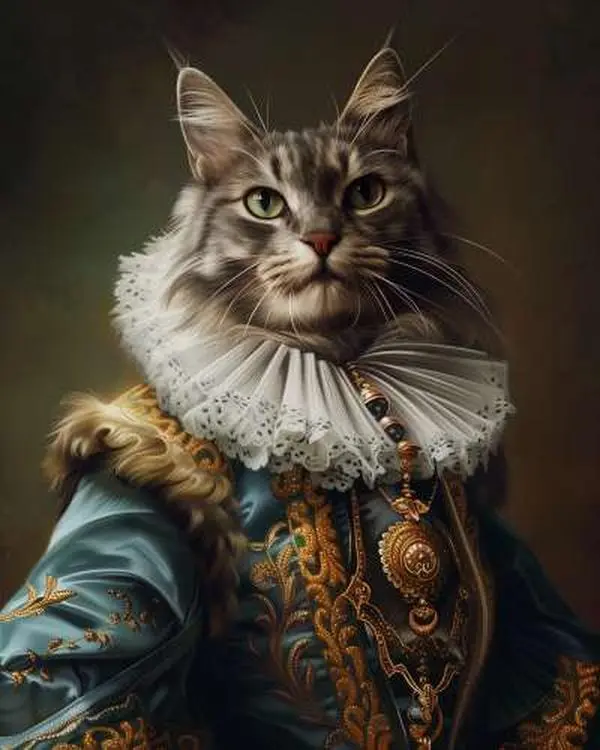 Pet Portraits Custom Dog Cat Pet in Funny Royal Renaissance Style King Queen General Admiral Gentelmen, Personalized Poster Canvas from Photo brush print for Gift and Memorialize Home Decor 205