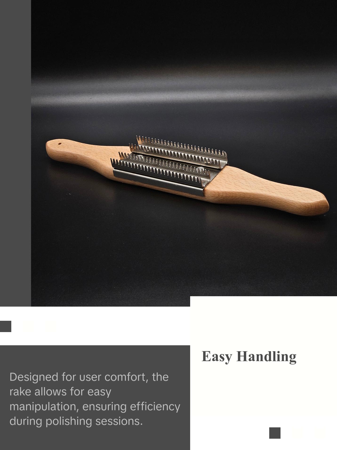 Buff Rake by SummerShine Supply with Wooden Handle and Metal Bands, Designed for Comfort and Versatile Use