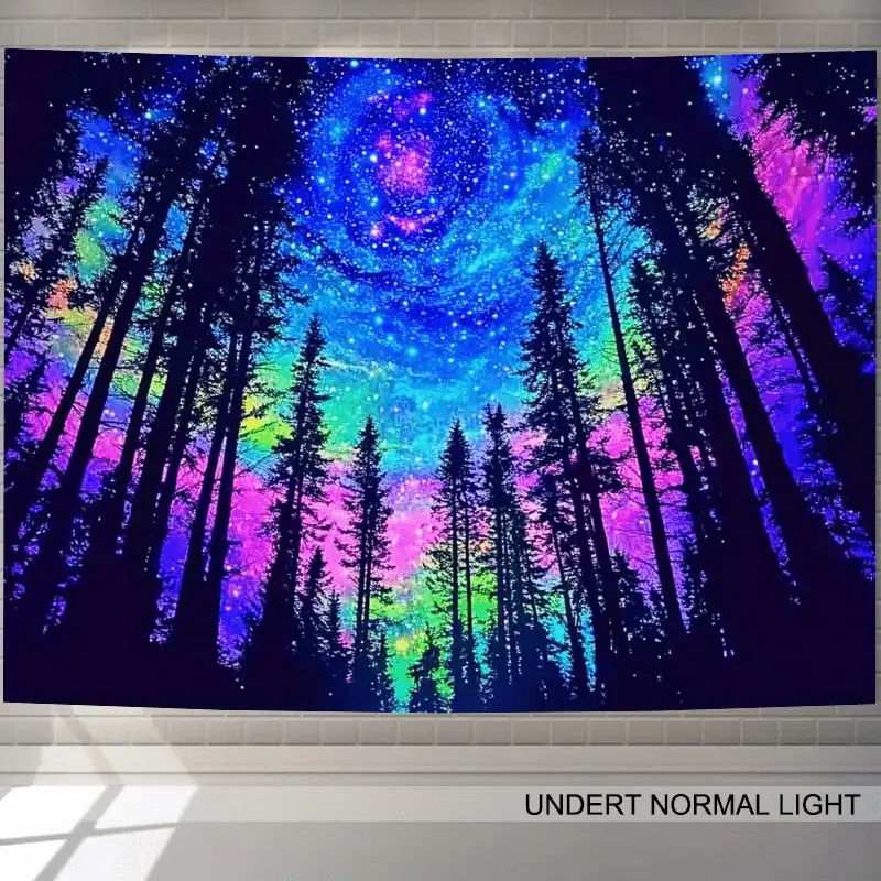 1-Piece Polyester-Coated 2D Flat Tapestry - Retro Traditional Glam UV Black Light Watercolour Galaxy Print, Synthetic Home Decor Decoration, Rustic Industrial Game Room Decor, Machine Washable Dorm Resident Gift