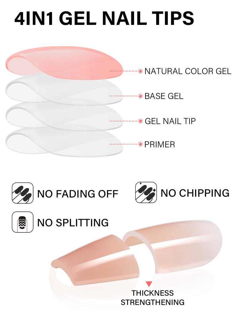 Aillsa RealFit Nude Tone Mixed Color Press-On Nails- 140pcs Nails Tips 5 Natural Colors 14 Sizes Pre Shaped gelx Tips Full Cover Fake Nails Extension for Easy DIY Nail Art Nail Care Manicure Beginner Friendly