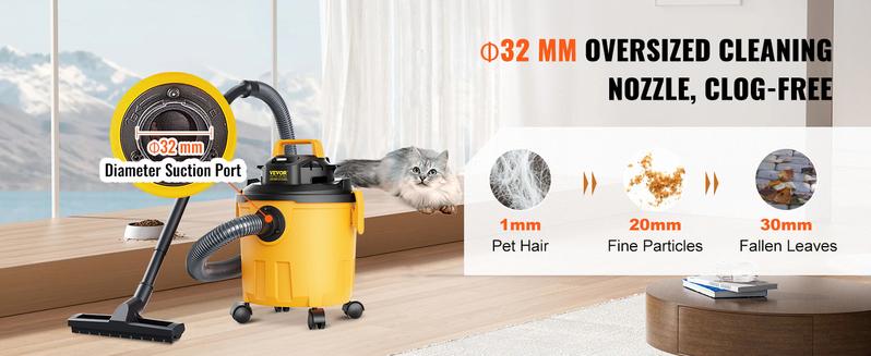VEVOR Wet Dry Vac, 2.6 Gallon, 2.5 Peak HP, 3 in 1 Portable Shop Vacuum with Blowing Function, Attachments Storage, Perfect for Cleaning Floor, Upholstery, Gap, Car, Black/Yellow, ETL Listed