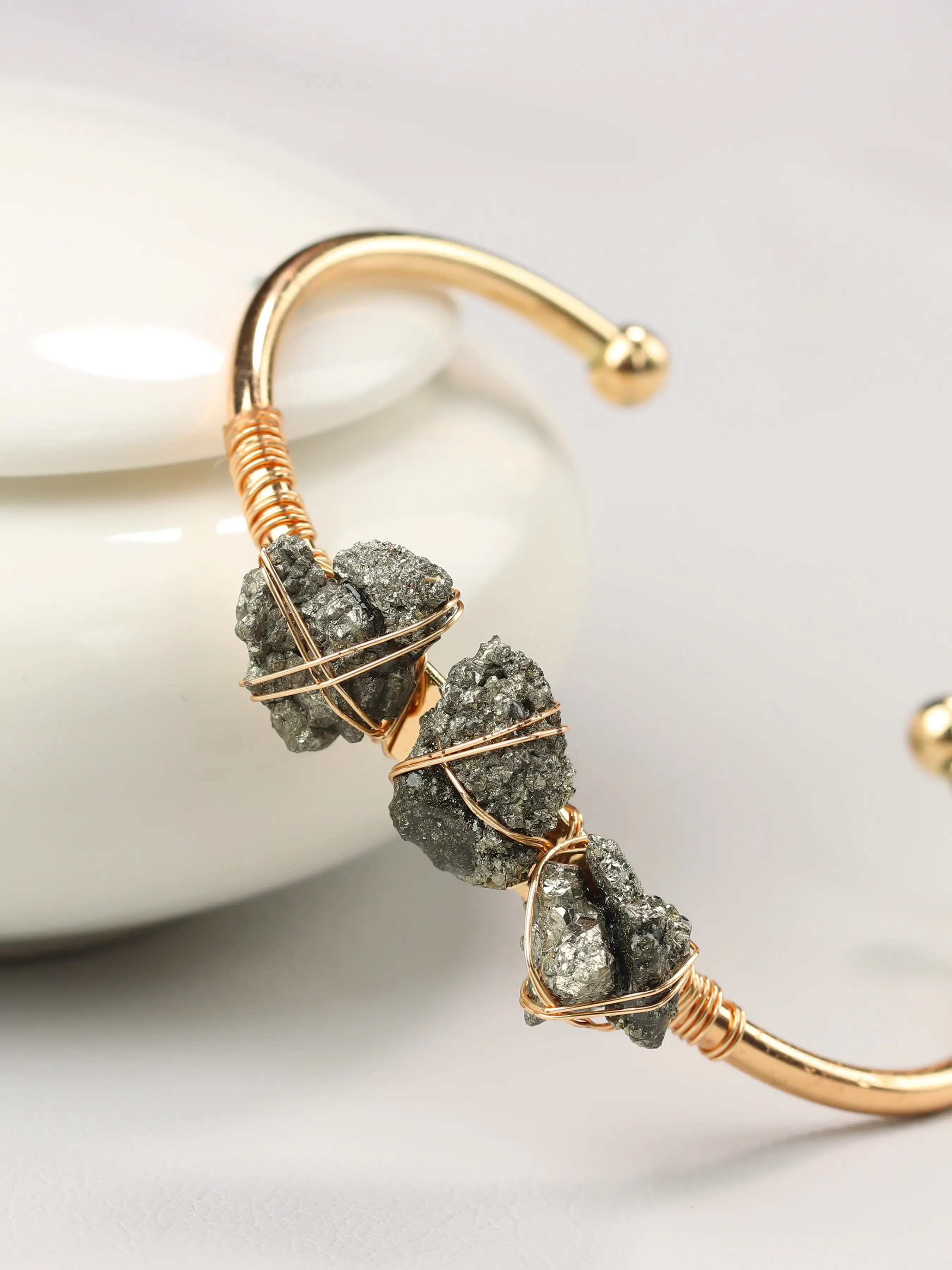 Pyrite Crystal Cuff Bracelet – Handwrapped Gold Energy Bracelet for Protection & Abundance Natural Crystal Bracelet Lucky Bracelet Beautiful Bracelets Jewelry Bracelet Stone Bracelets
