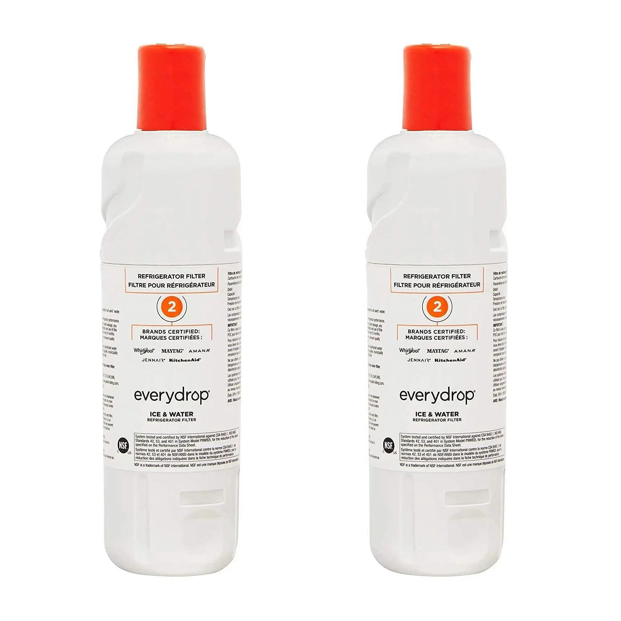 Refrigerator Ice & Water Filter 1 (EDR2RXD1) 2-Pack Ready, NSF-Certified for Trusted Home Use, 200-Gallon Capacity Replacement Filter, Removes 24 Contaminants Including Chlorine, Direct Filtration, Easy-Swap Durable Home Care Accessory