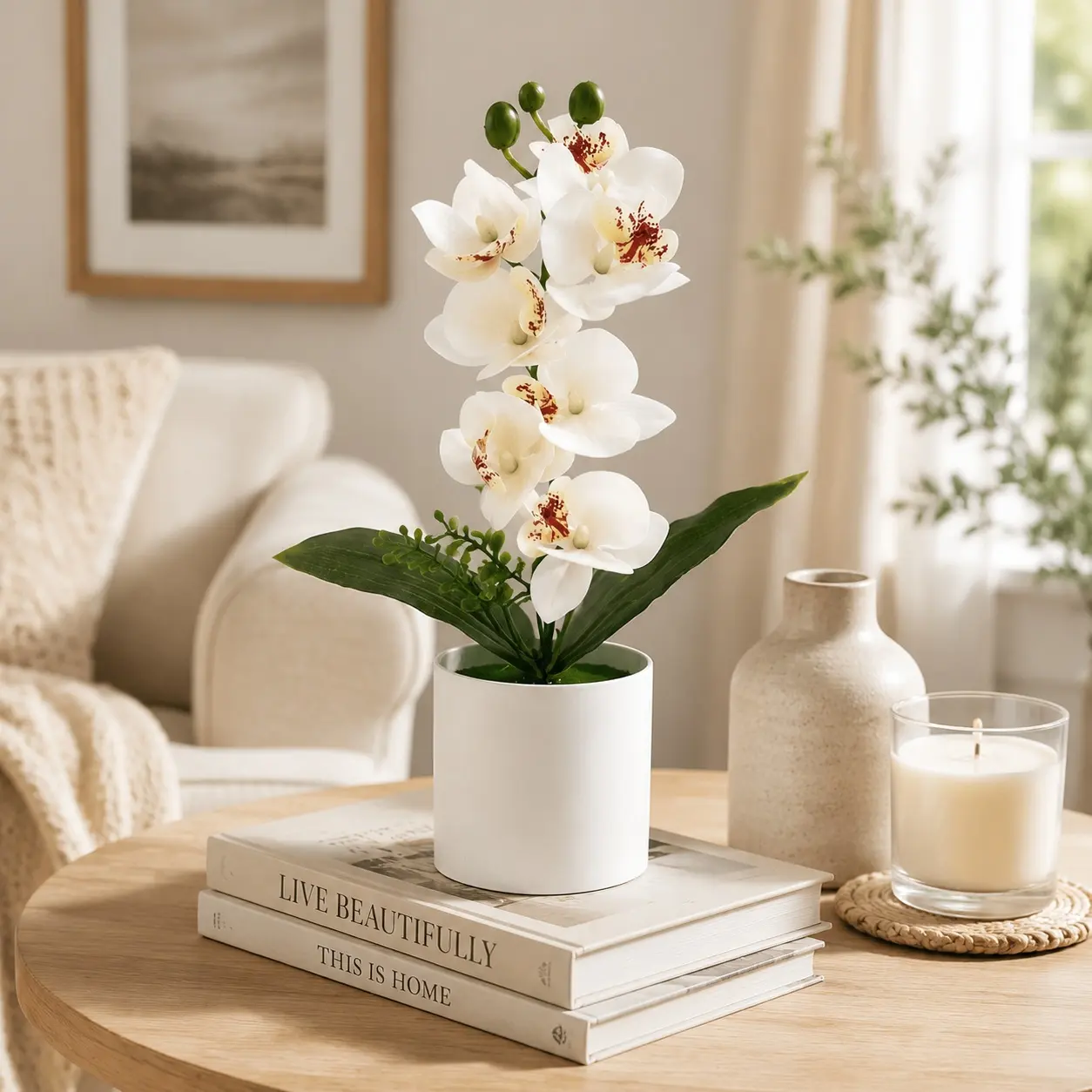 2-Pack Photorealism Phalaenopsis Orchid Potted Decorative Flowers - Faux Flower Plants with Thick Trunk, Angel Figurine, Red Poinsettia Style, House Plants Decor for Living Room, Wedding (Home Supplies), Living Room Decor