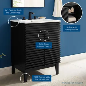 Modway Render Bathroom Vanity in Black White