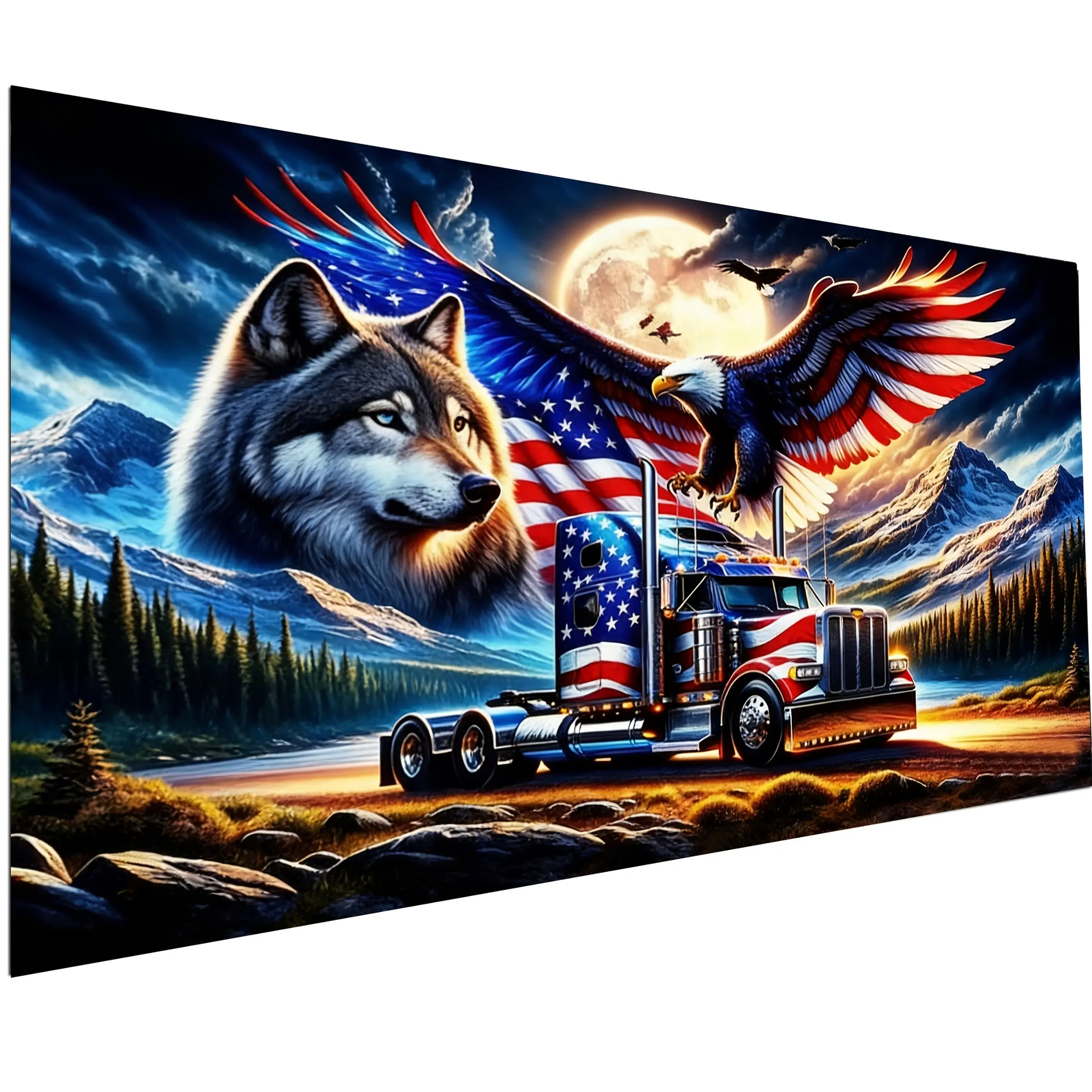 Large Size American Flag Eagle Truck Landscape Diamond Art Kits For Adults,Diamond Painting Kits, Full Round Diamond Mosiac Kits For Adults, Diy Handicrafts, Art And Crafts For Home Decor, 32X16 Inch summerwins