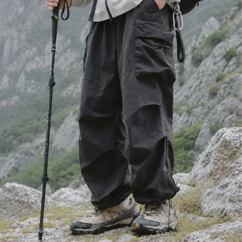 Gihuo Unisex Baggy Gorpcore Cargo Pants - Menswear Mens Clothing, Streetwear Clothing Hip-Hop Unisex Pants, Lightweight Water-Resistant Parachute-Style Loose Fit with Pockets, All-Season Outdoor Bottoms