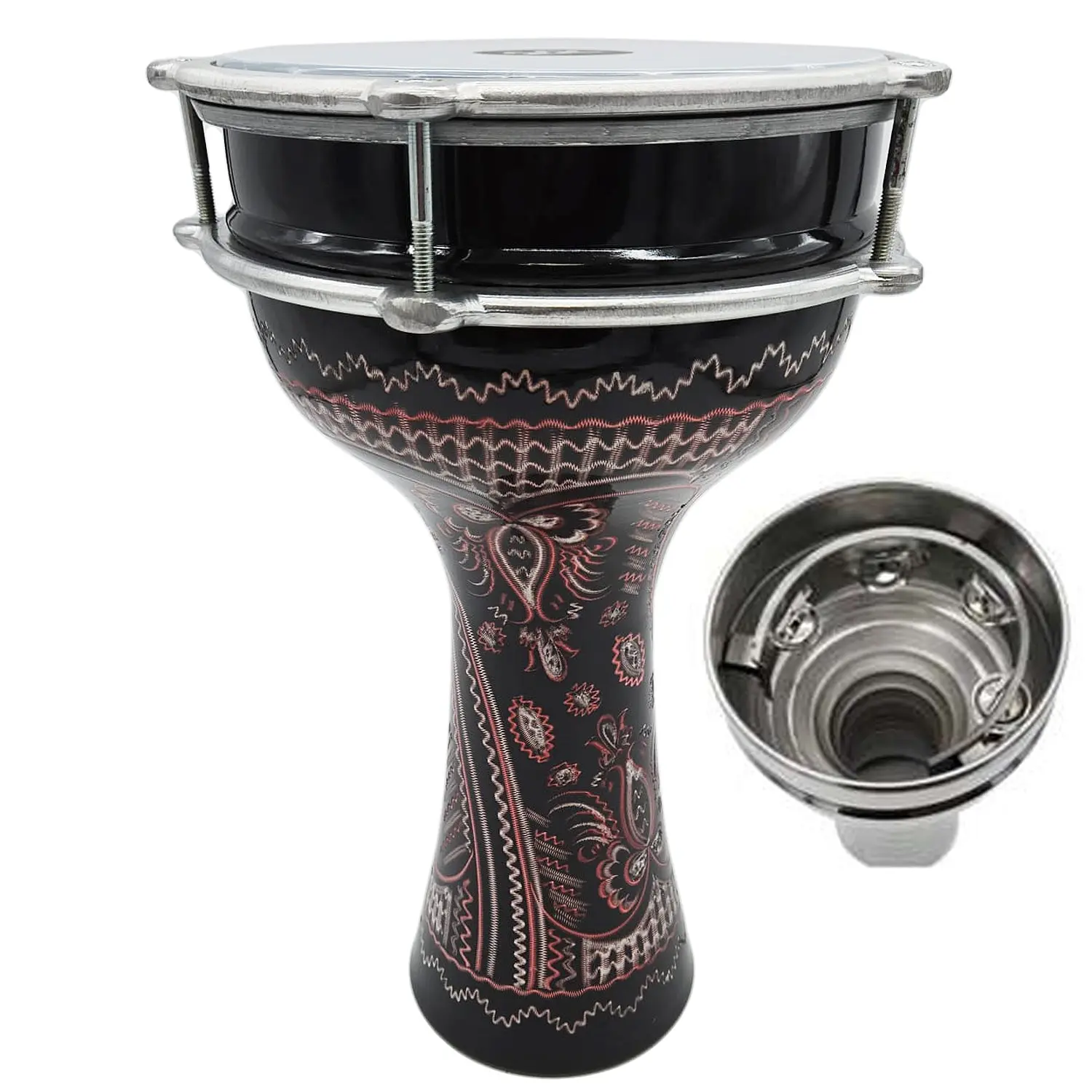 The ZAZA Percussion The 16'' Copper Lotus Aluminum Darbuka W/ Zill Internal Jingles