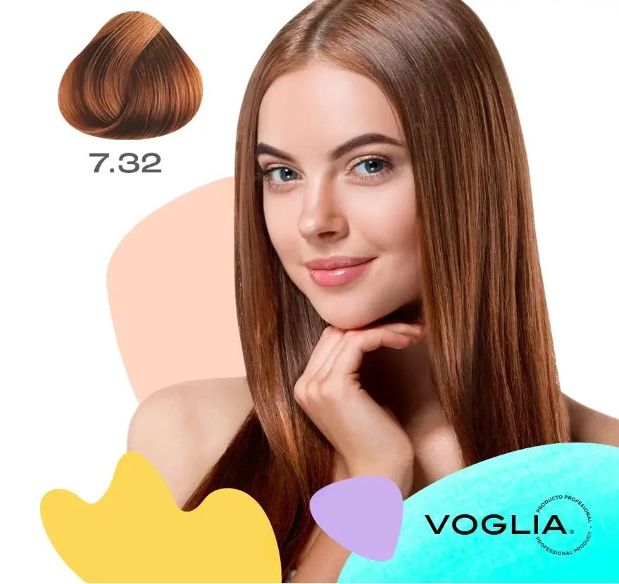Voglia Permanent Hair Color, 7.32 Medium Golden Iridescent Blonde Cream Tube Dye, 90ml Haircoloring Solution for All Hair Types