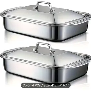 4pcs set (2 deep pans +2 deep stainless pans with lids