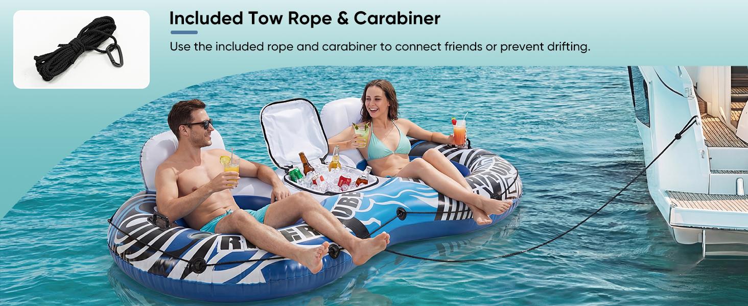 2 Person Inflatable River Tube Float with Cooler & Enhanced Backrest, Quick Inflate Pool Lake Raft Lounger