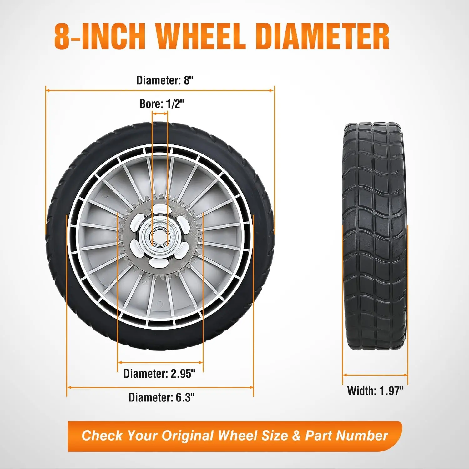 Yesker Lawn Mower Drive Wheels Replacement 8 Inch 42710-VE2-M02ZE Assembly, Honda Lawnmower Rear Wheels Compatible with HRB215 HRB216 HRB217 and More Similar for Self-Propelled Walk-Behind, 2-Pack, No, Aftermarket, Diameter, 1/2 Inch Center Bore, 2 Inch W