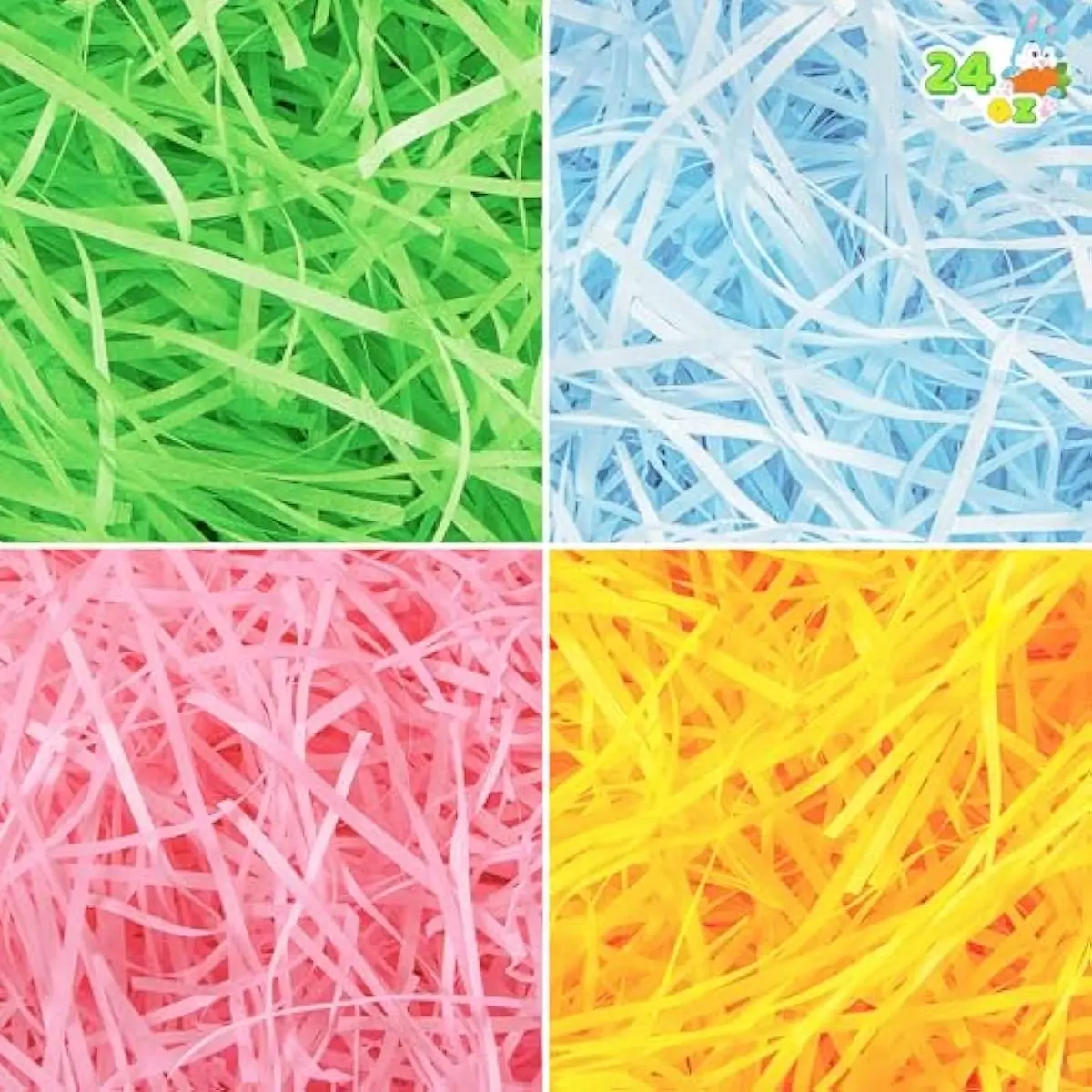 JOYIN 1.5 LB Multicolor Rainbow Easter Grass, Recyclable Gift Wrap Crinkle Filler Paper Shred(Pink, Yellow, Sky Blue, Green) for Easter Egg Hunt, Bags Basket Stuffers Filler, Party Decor Favor(24 oz)