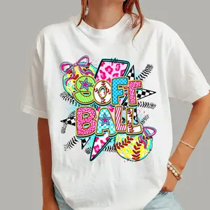 Softball T-Shirt, Leopard Coquette, Preppy Softball,Softball Mom T-Shirt