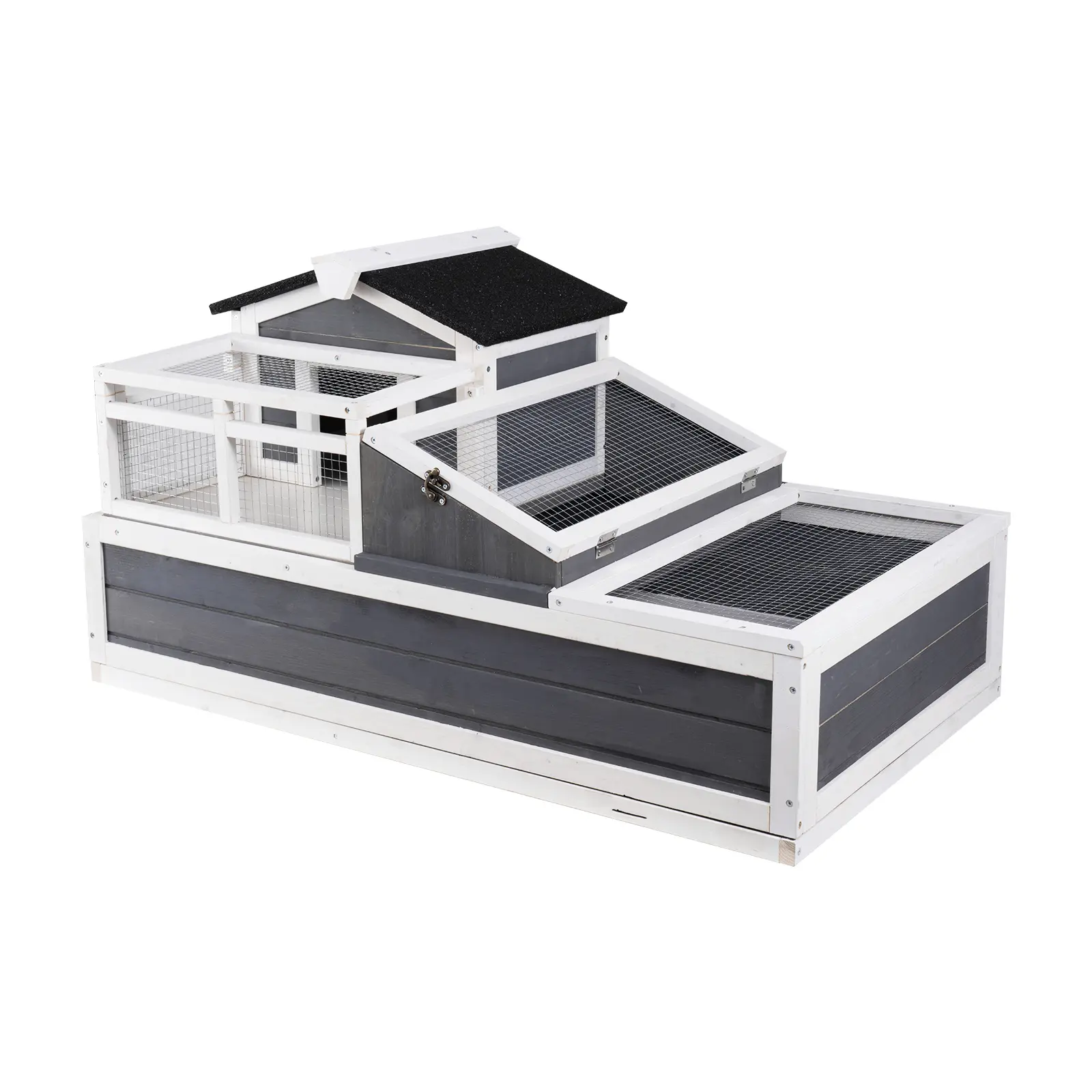 3-Room Tortoise House with Balcony & 2 Stories, Wooden Tortoise Habitat Enclosure Indoor/Outdoor, Includes Ramp, Tray & Openable Roof, 44" x 25.6" x 24"