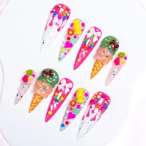 Lovful Stiletto Mid Length 1.7'' Thematic Handmade Acrylic Press-On Nails for Art & Care|10PCS Reusable,Salon Quality, H39-H248