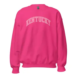 Women's Kentucky Long Sleeve Hoodie - Pink Arched Lettering, Unisex Classic Fit, Spandex Yarn Fabric, Feminine Love Twist Design, Versatile for Pairing with Leggings or Jacket