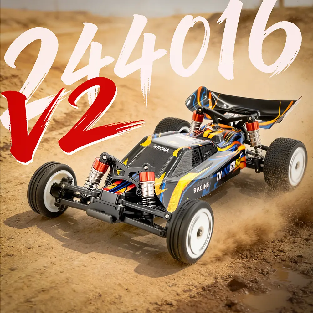 XKS 244016-V2 1:24 Scale 2WD Electric Off-Road RC Racing Car, 2.4GHz Proportional Control, 3 Speed Modes, Gyroscope Stabilizer, Exciting Adventure-Themed Remote-Controlled Vehicle, 2.4G Proportional Control