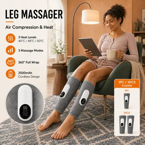 AERLANG Battery Powered Wireless Cordless Leg Massager for Adults - Heatable Thermal Air Compression Care Device, 3 Intensities, 3 Modes, Easy-to-Use for Leg Pain Relief, Muscle Cramps Relief (Ideal Gift)