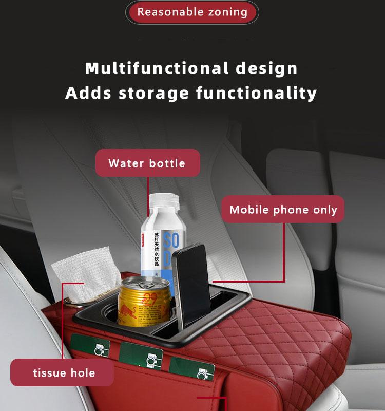 Car interior accessories armrest box storage bag for storage and organization of universal car interior accessories, cup holder and mobile phone storage cabinet for long-distance driving travel, car center console armrest pad, multi-function storage bag