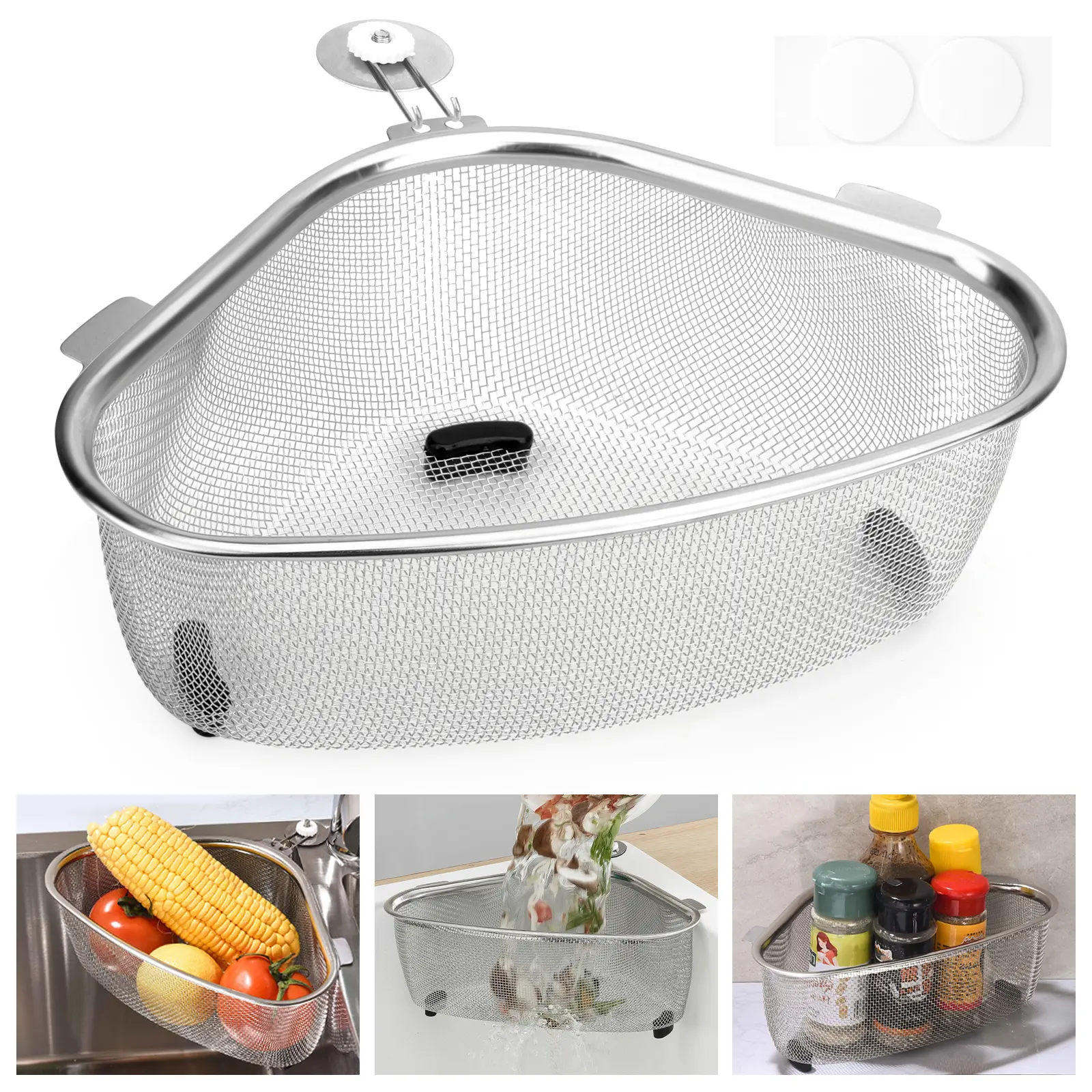 Over the Sink Strainer Drain Basket-Stainless Steel Drain Basket with Stand Hang Use,Hanging Mesh Filter,Food Residue Separator,Kitchen Accessories