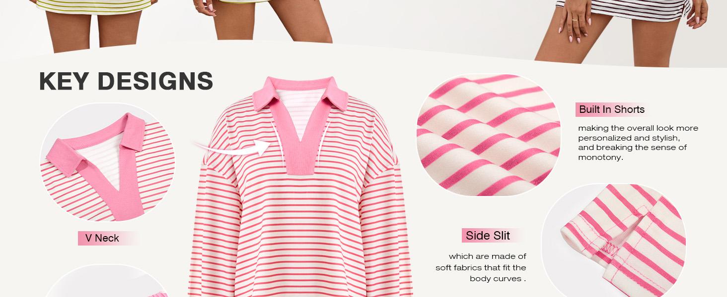 Fisoew Striped 2 Piece Outfits Casual Sweatshirt Skirt Set Long Sleeve Skort Workout Set Matching Lounge Sets Women's Matching Sets Women #Springtok #TikTokShopHolidayHaul #TikTokShopJumpstartSale Fabrics Elastic two piece set Elegance Shorts