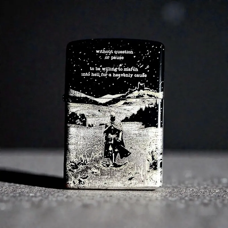Aesthetic Medieval Knight - Laser Engraved - Unfueled Refillable Collectible Flip Lighter - Full Metal - Windproof - Durable
