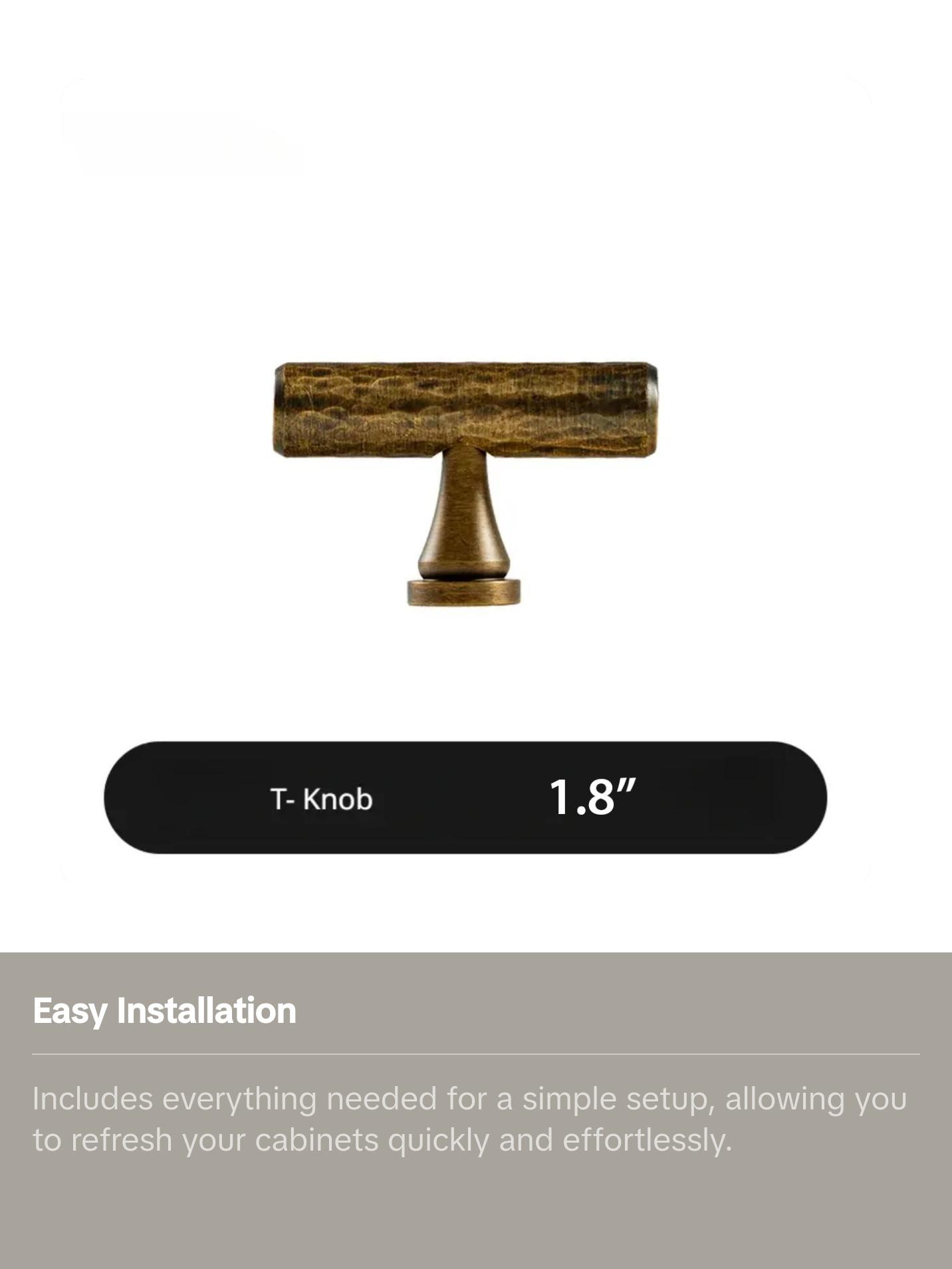 Hammered Antiqued Brass Cabinet T-Knobs and Pulls