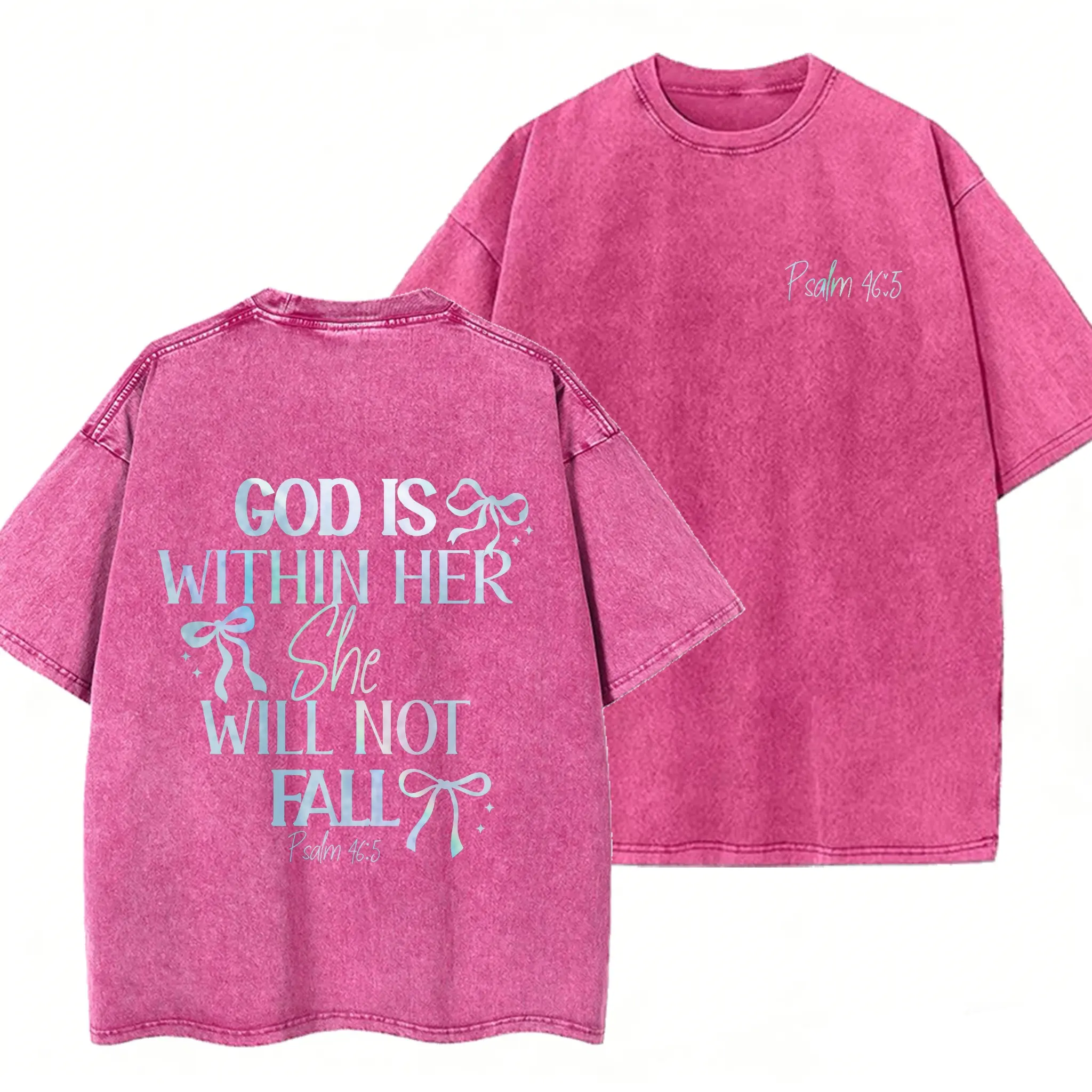 Washed Cotton Tee-Fuchsia
