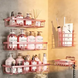 Shower Caddy Shelf Organizer Rack, 5-PieceSelf-Adhesive Bathroom Shelf Basket CornerStorage Rack Set, Bathroom OrganizingAccessories for Home and Kitchen, No-DrillingInstallation