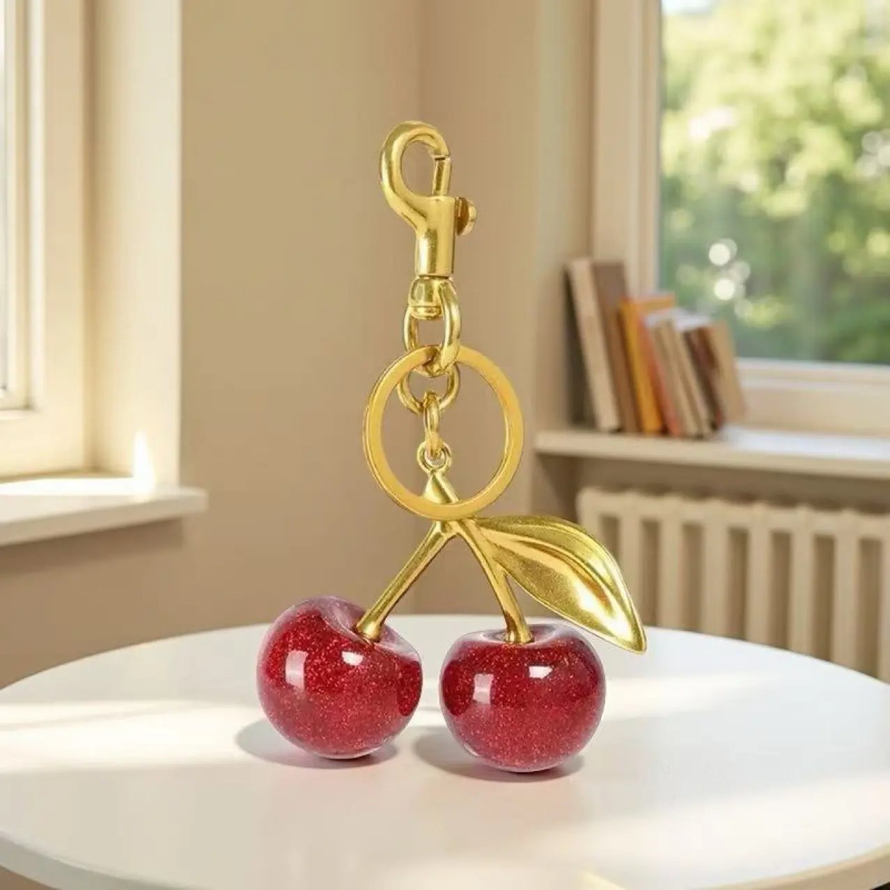 sid crochet bag charm to buy Cherry Glitter Bag Charm with Key Ring