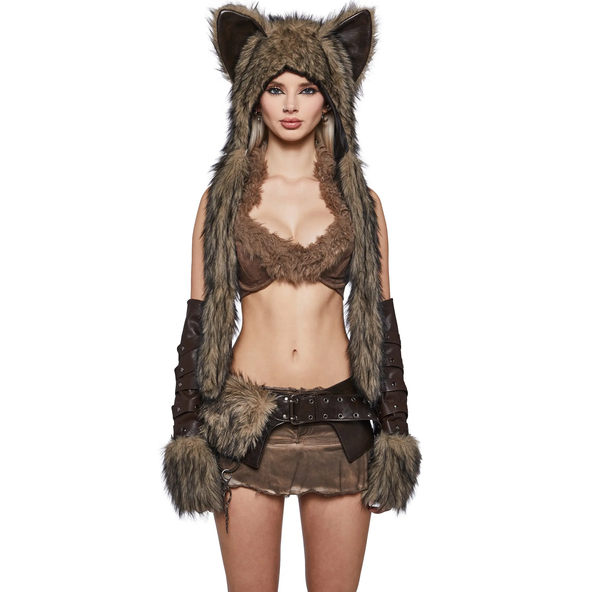 Siren Faux Fur Wolf Hooded Scarf