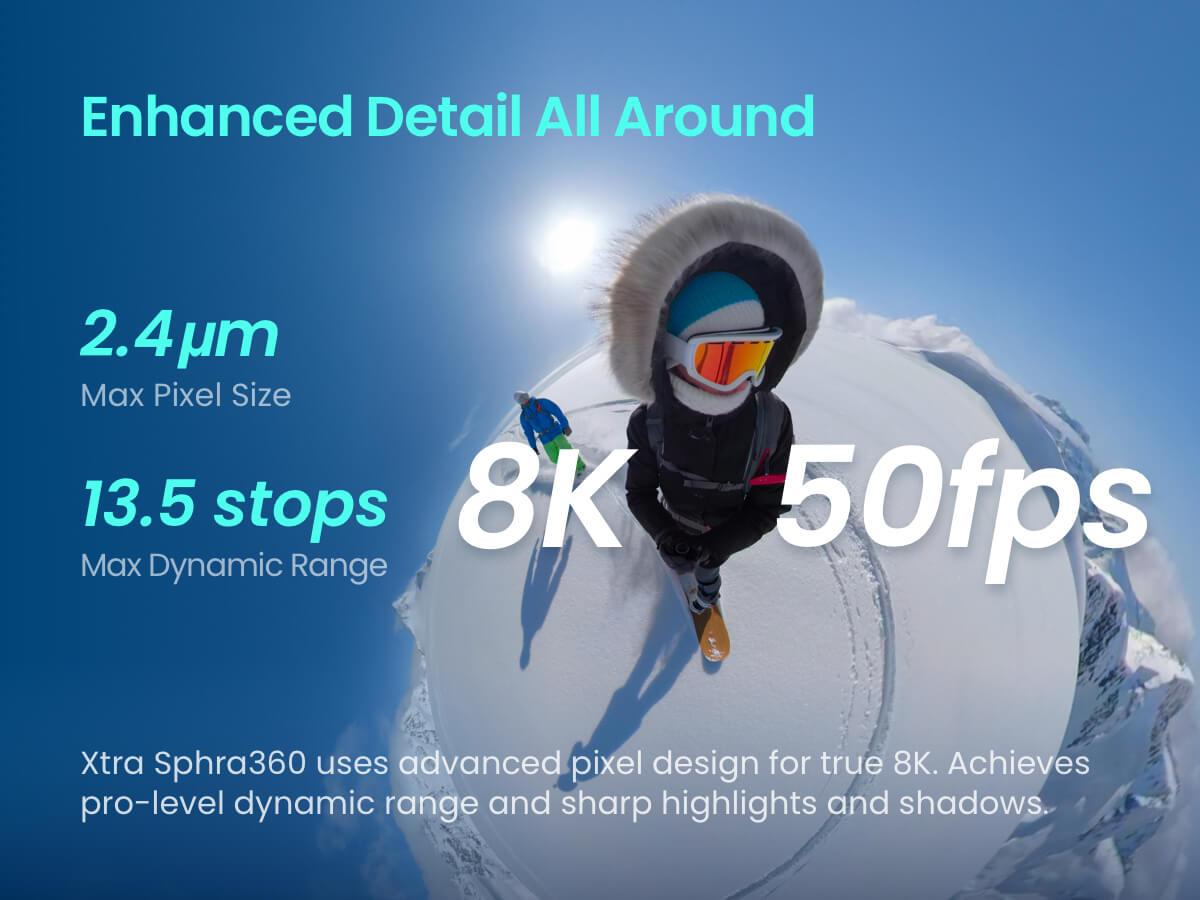 Xtra 360, 360 Camera, 8K Panoramic Video, 1-Inch Sensor Equivalent, 100MP High Resolution, Waterproof Action Camera, 105GB Built-in Storage, Bullet Time, Broad Compatibility, Vlog