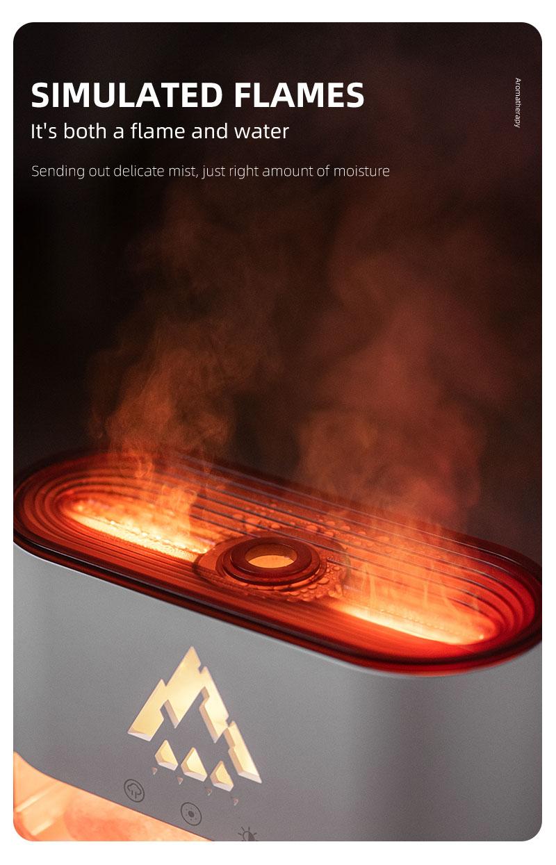 Flame Rock Aromatherapy Machine 250ml Essential Oil Diffuser with Simulated Flame & Jellyfish Mist Colorful LED Lighting Cool Mist Humidifier Timer Auto Off for Home Bedroom Office