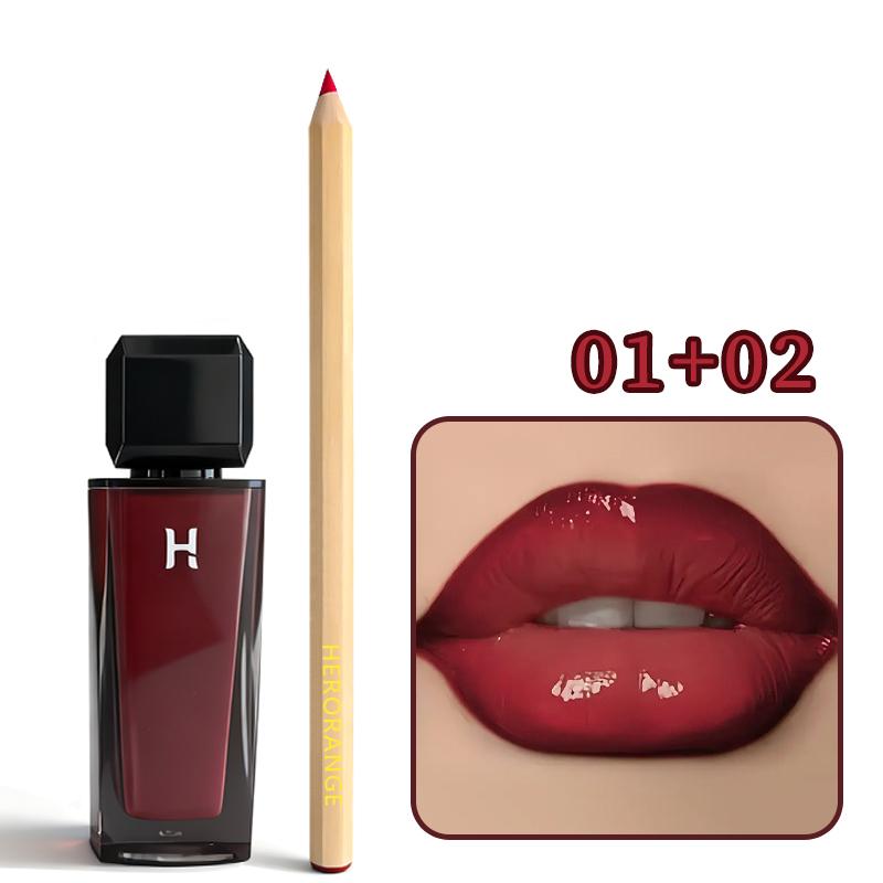 HERORANGE 2-Piece 2-in-1 Lip Stain & Oil Combo Set (#01+#02) - Hydrating Lipstick, Long-Lasting Glossy Lipgloss, Non-Sticky Plumping Lip Care, Universal Flattering Shades, Ideal for Parties, Gift Sets for Women, Cosmetic