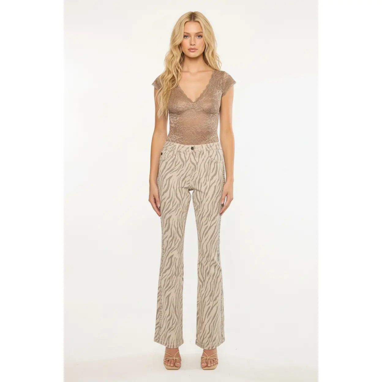 High Rise Flare Zebra Print Jeans