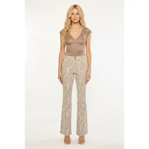 High Rise Flare Zebra Print Jeans