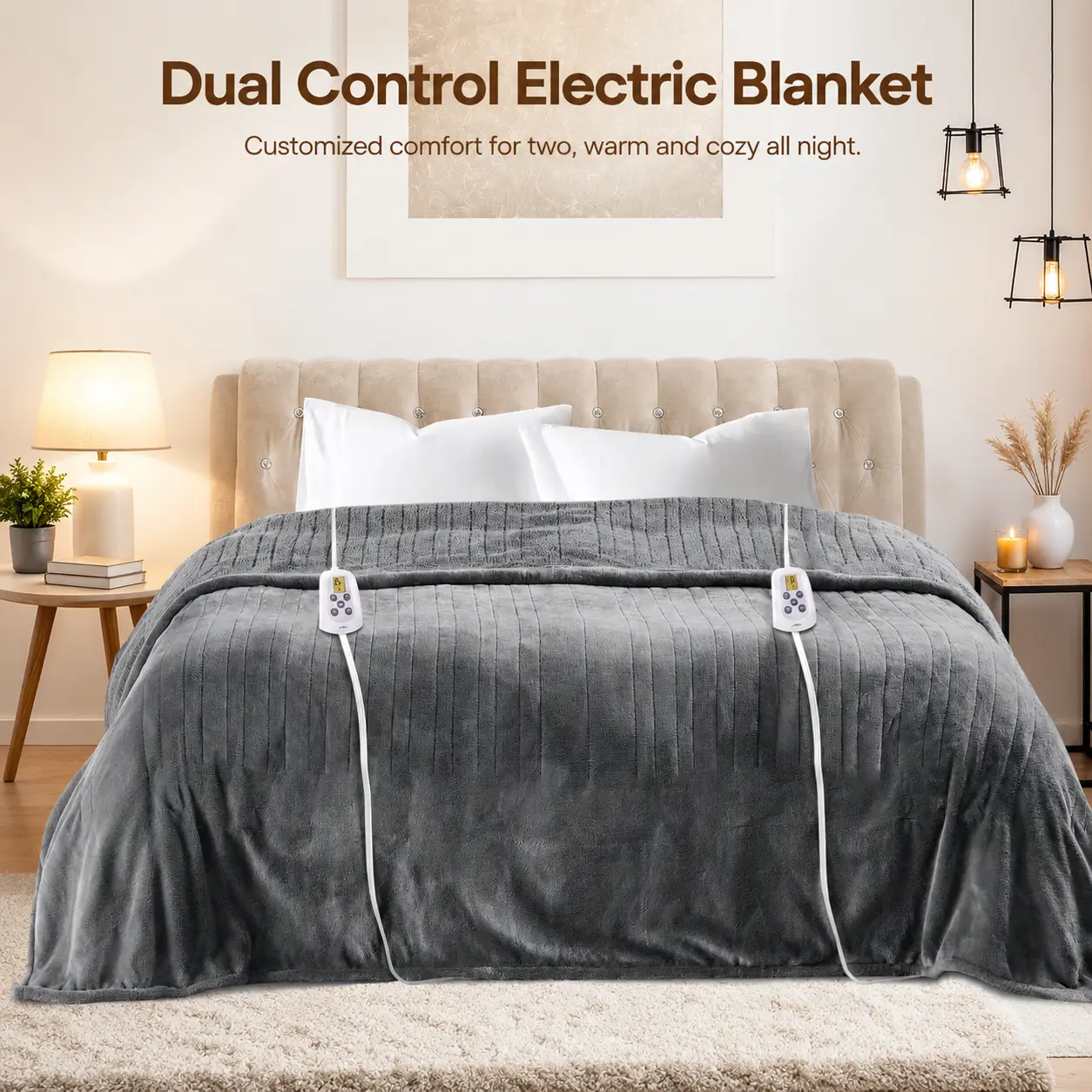 Sunvivi Queen Size Corded Heated Throw Blanket, Double-Flannel, Dual Control, 10 Heating Levels, 0.5-12 Hour Auto Shut-Off, Fast Heating, ETL Certified, Machine Washable, heating level Automatic multifunctional blanket Appliance Left/Ri home essential,