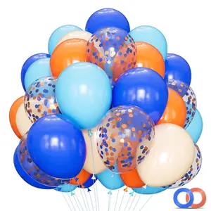 68-Piece Blue and Orange Balloon Set – 12-Inch Confetti Balloons for Birthday & Graduation Decor