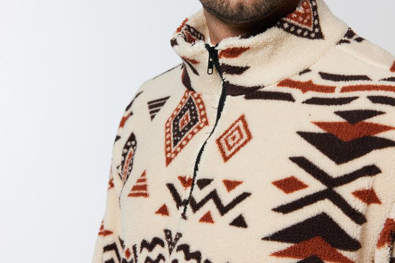 Men's Ethnic Style Half Zip Up Sports Jacket, Casual Comfortable Long Sleeve Stand Collar Pullover, Fleece Lined Warm Winter Coat for Autumn and Winter