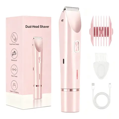 Women's Compact 2-in-1 Cordless Rechargeable Stainless Steel Bikini Trimmer & Shaver - Dual-Head Comb Personal Care Gadget for Face & Body Short Hair Removal, IPX7 Waterproof Wet & Dry Gifts for Adulting Women