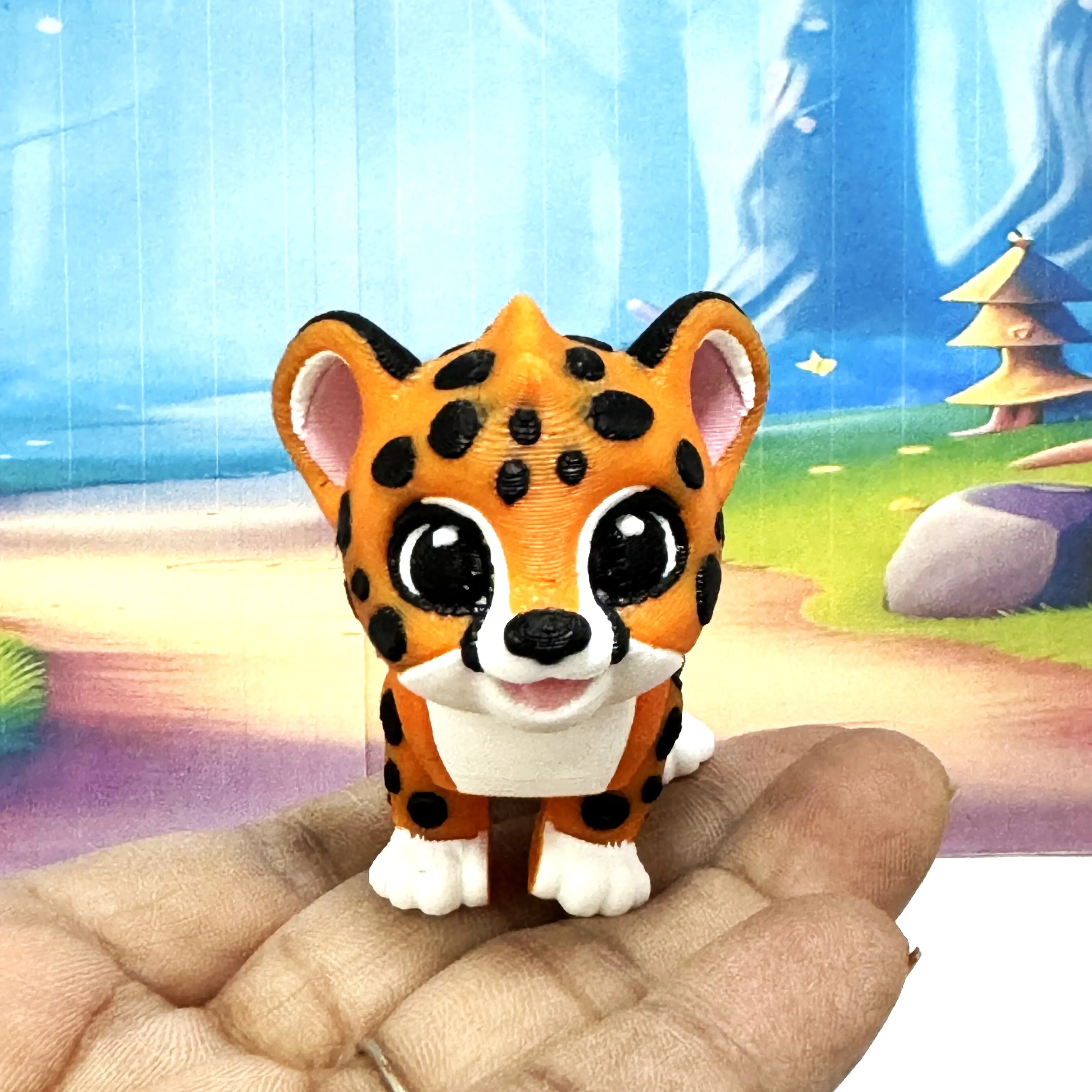 Articulated Baby Cheetah, 3D Printed Sensory Fidget Toy 4 Inches Jungle Cat, Executive Desk Toy ABC001