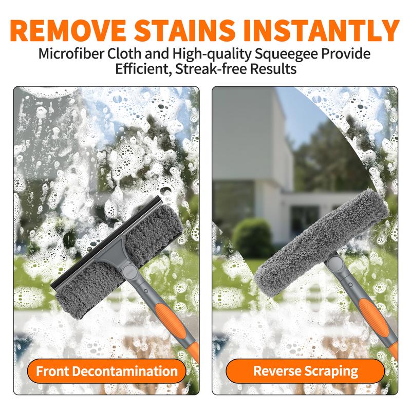 3 in 1 Window Cleaning Scraper With Extension Pole,  New Squeegee for Shower Glass, 3 in 1 Spray Function for Glass Doors for Windows Glass, Mirrors Scraper, Brush. All-Purpose Window Cleaner Tool