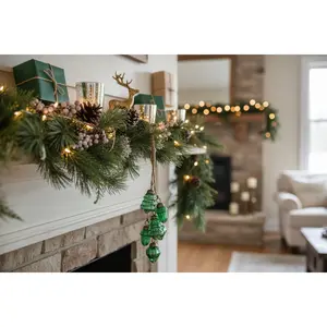 Vintage Green Glass Christmas Ornament Cluster - Tree & Acorn Design