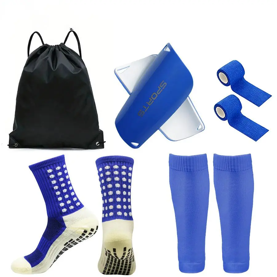 5-in-1 Soccer Shin Guard Kit - Non-Slip Grip Socks, Calf Supports, Shin Pads, Tape, Carry Bag for  Football Practice & Adult Use