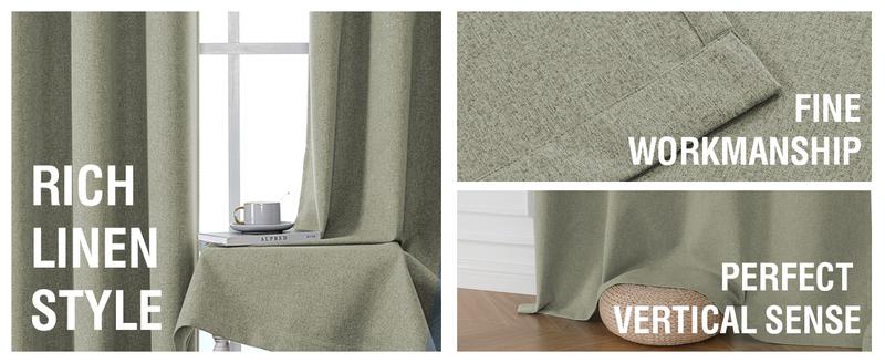 H.VERSAILTEX 100% Blackout Faux Linen Curtains for Bedroom Full Light Blocking Drapes with Double Face Linen Back Tab Loop Pocket Textured Burlap Curtains for Living Room 2 Panels