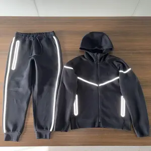 25 Years Spring and Autumn Zipper Jacket Sports Casual Hooded Jacket Long Pants Air Layer Cotton Reflective Taped Suit for Men